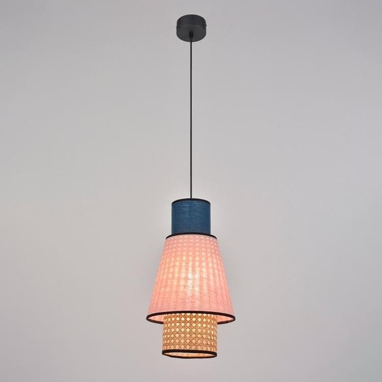 Lampa wisząca Drewno plecione & Len naturalny Ø22cm SINGAPOUR Rózowy / Niebieski indigo