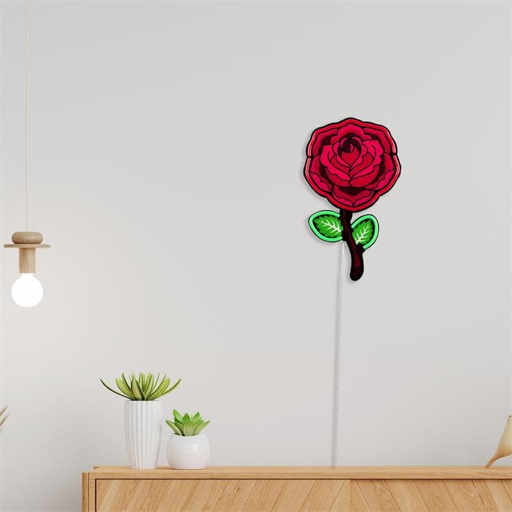 Kinkiet ścienny Róża Neon Akryl Wys.55cm ROSE Rózowy