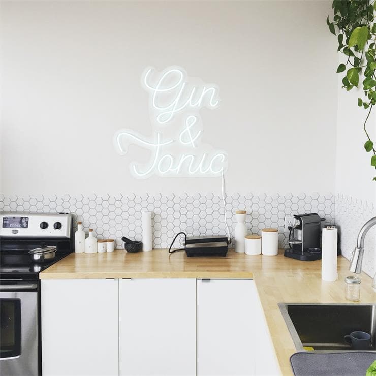  GIN TONIC - Neon LED L80cm Bialy